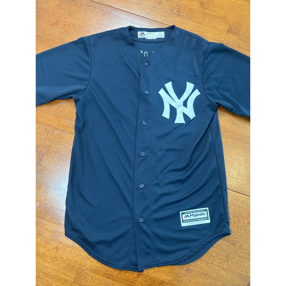 Majestic Baseball Jersey Mens Small Navy New York Yankees Stanton 27 Cool Base